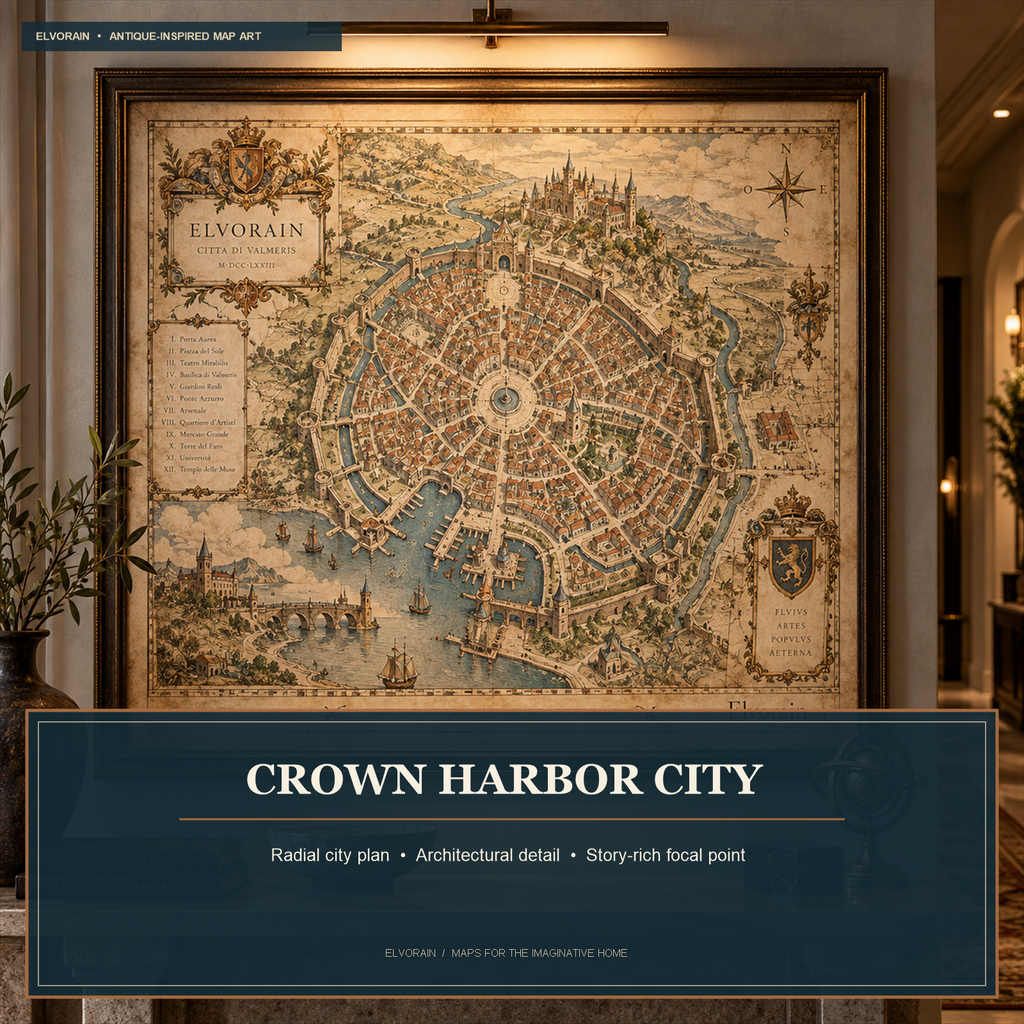 Elvorain™ Crown Harbor City Map Art Print