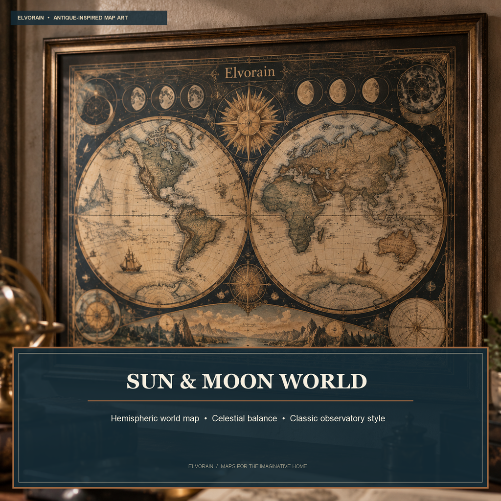 Elvorain™ Sun & Moon World Map Art Print