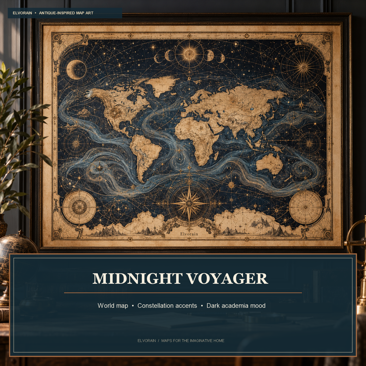 Elvorain™ Midnight Voyager World Map Art Print