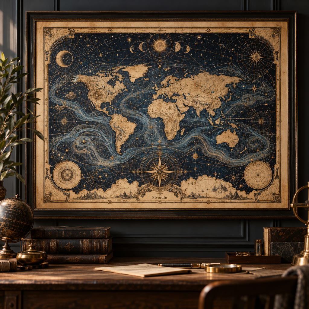 Elvorain™ Midnight Voyager World Map Art Print