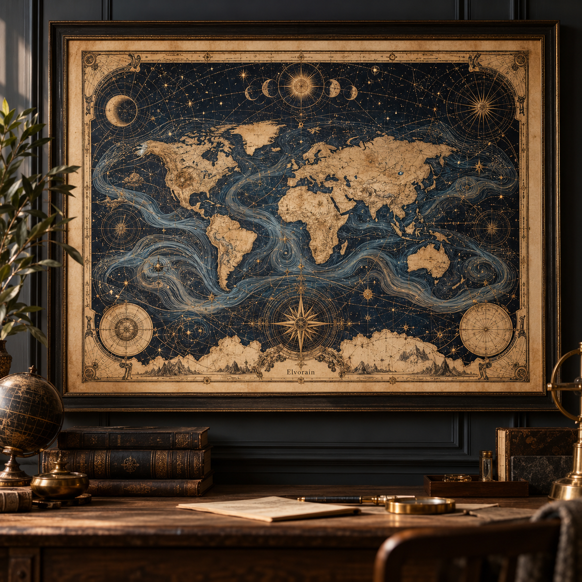 Elvorain™ Midnight Voyager World Map Art Print