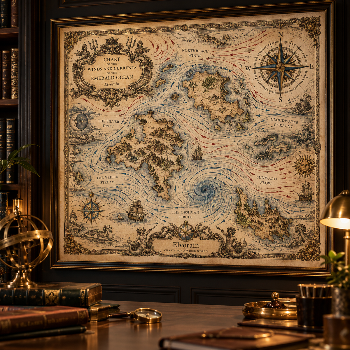 Elvorain™ Emerald Currents Ocean Map Art Print