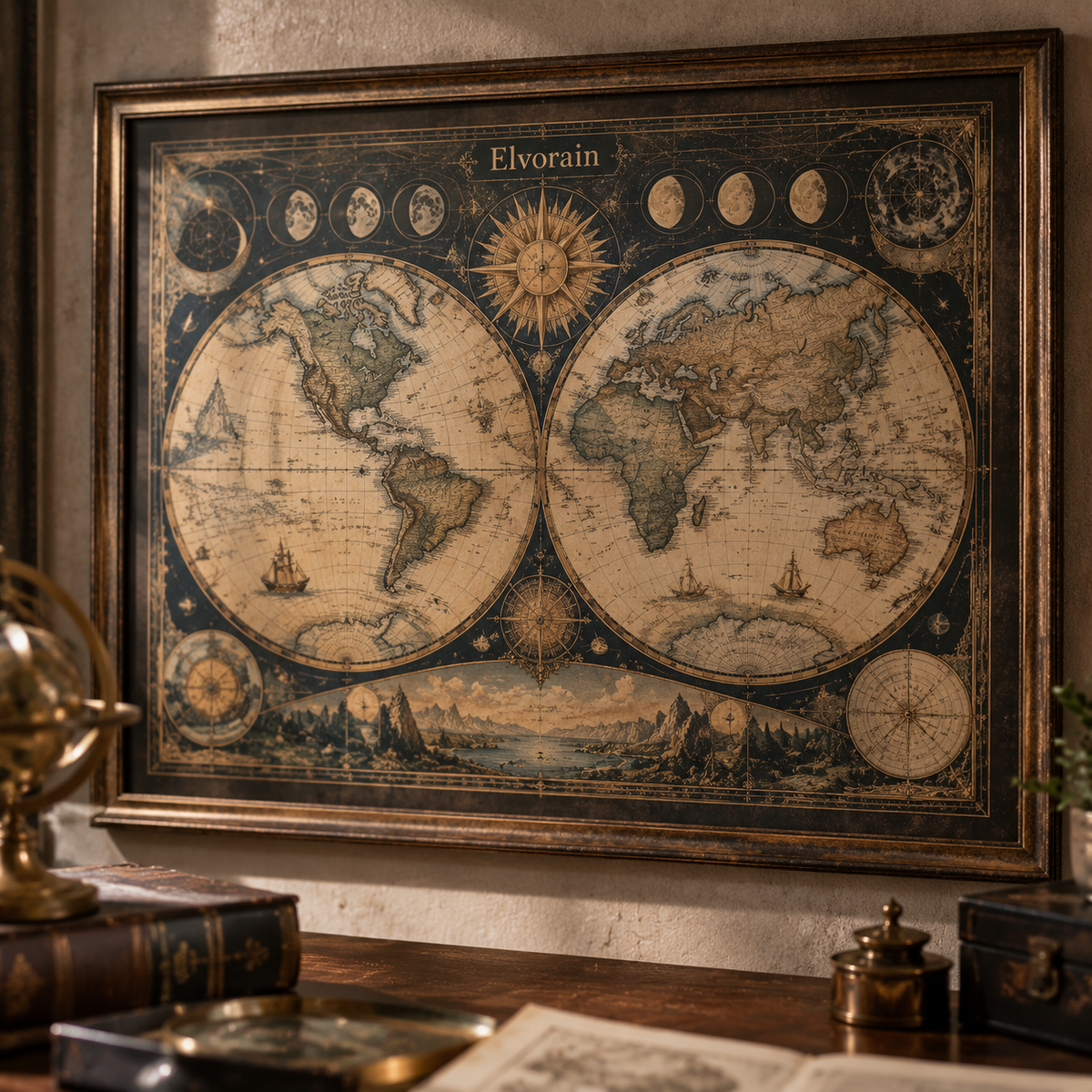 Elvorain™ Sun & Moon World Map Art Print