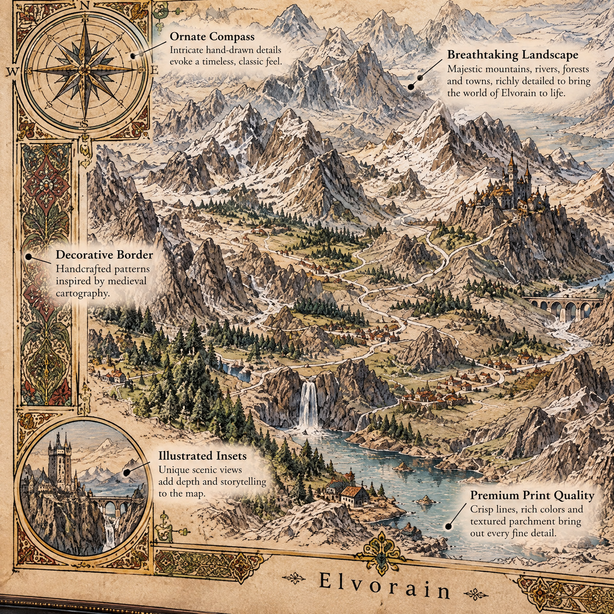 Elvorain™ Highland Realms Map Art Print