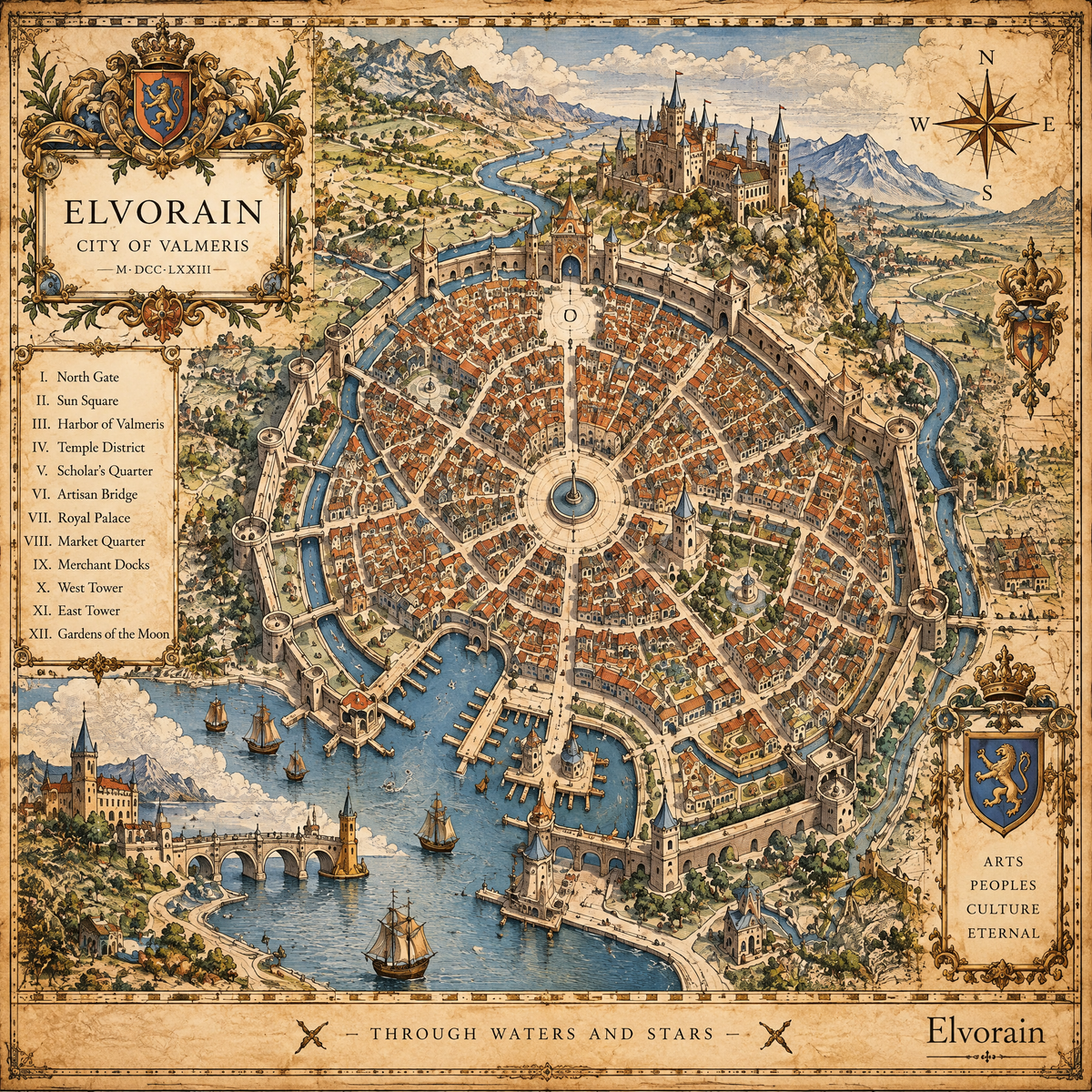 Elvorain™ Crown Harbor City Map Art Print