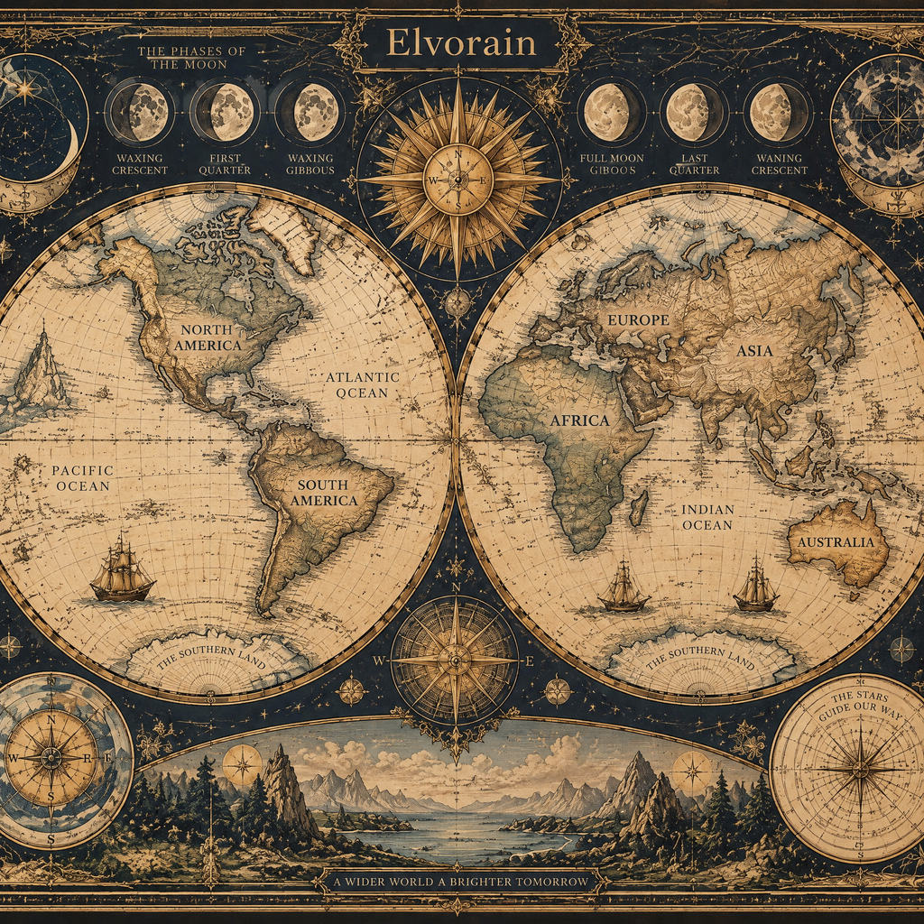 Elvorain™ Sun & Moon World Map Art Print