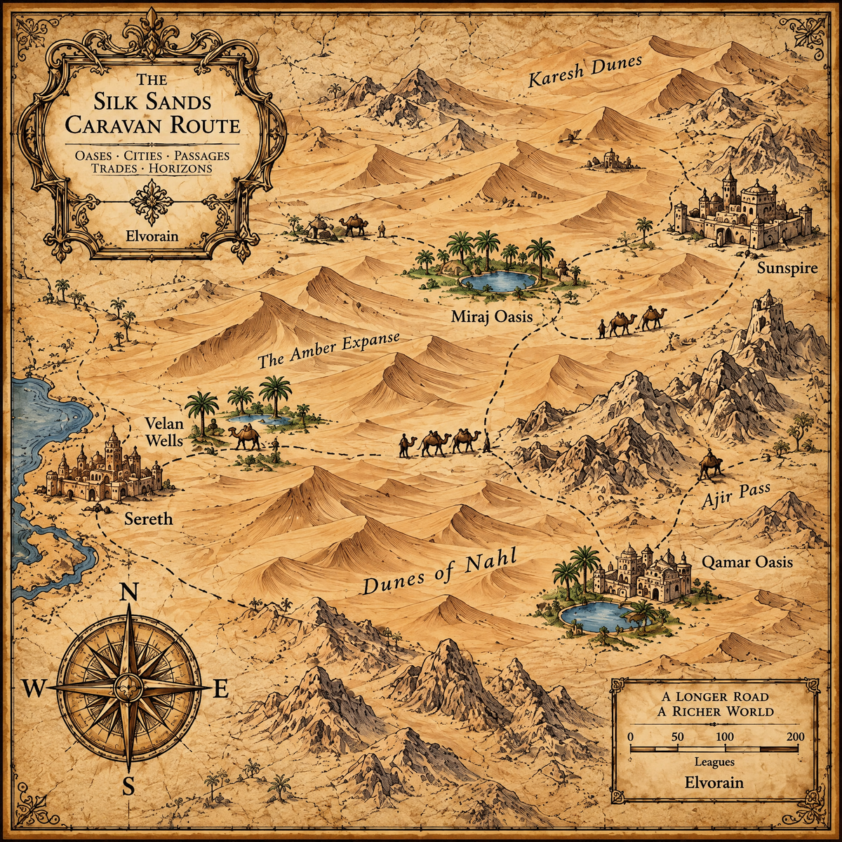Elvorain™ Silkroad Sands Map Art Print