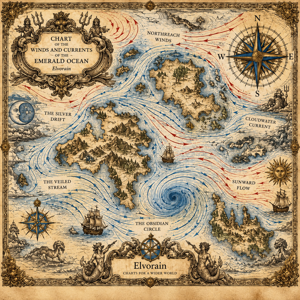 Elvorain™ Emerald Currents Ocean Map Art Print